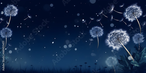 Dandelions background with night scene