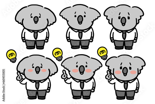 ひらめくビジネスマン　二頭身のコアラのキャラクターのセット