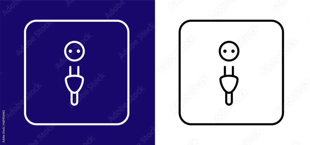 Icon depicting a socket and plug. Available in two colors blue, white and white, black. Icon depicting a socket and plug. Available in two colors blue, white and white, black.