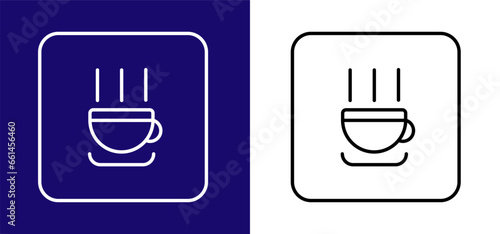 An icon depicting a cafeteria with a cup. Available in two colors blue, white and white, black.
