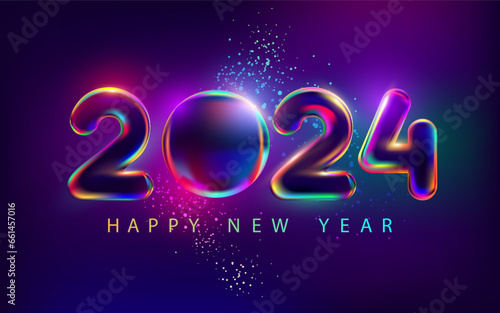 New year 2024. Iridescent lettering design.