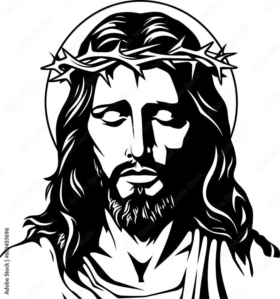 Jesus with crown of thorns silhouette. Black and white laser cutting ...