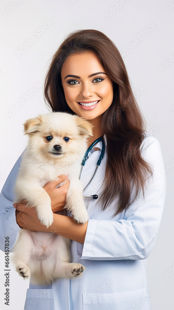 Portrait of a happy vet girl with a dog in her arms. Portrait of a happy vet girl with a dog in her arms.