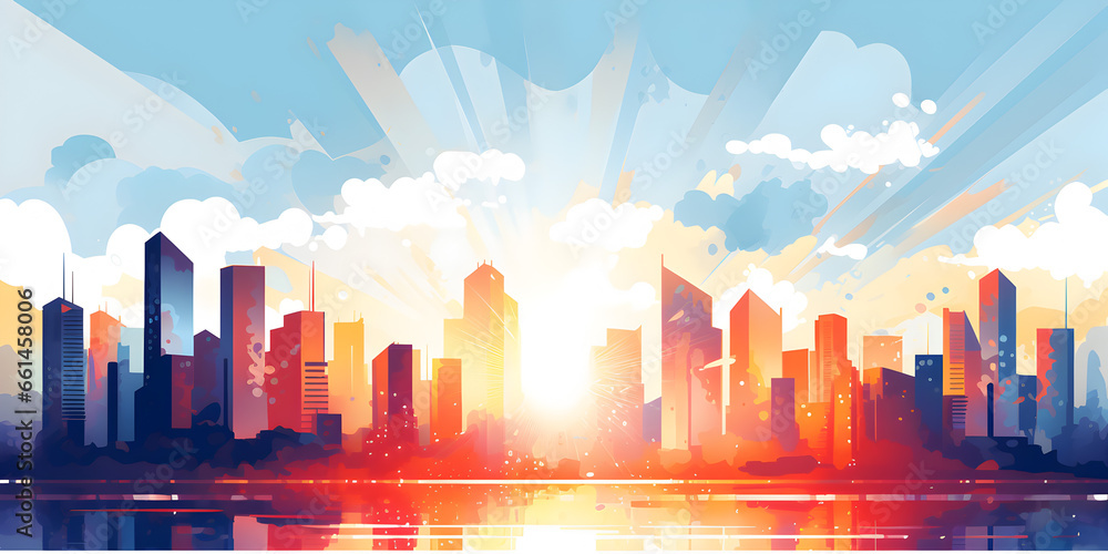 Colorful cityscape for poster background