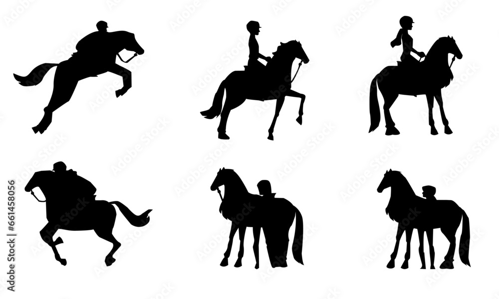 horse riding and horse riders  silhouettes