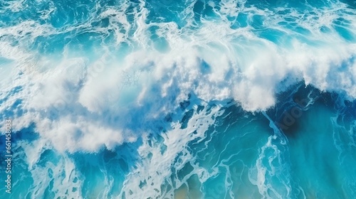 Spectacular aerial top view of ocean sea water white wave splashing 
