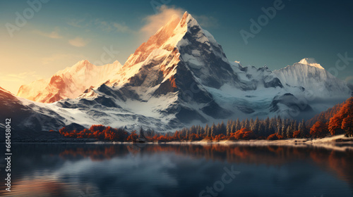 A mountain with a snow capped peak