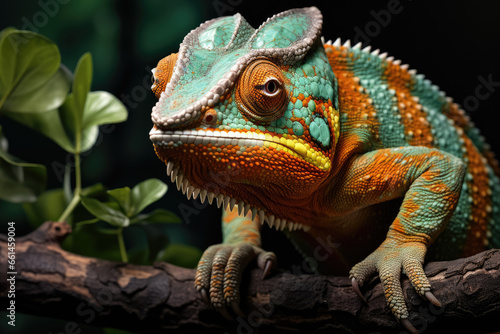 Beautiful of chameleon portrait on a branch