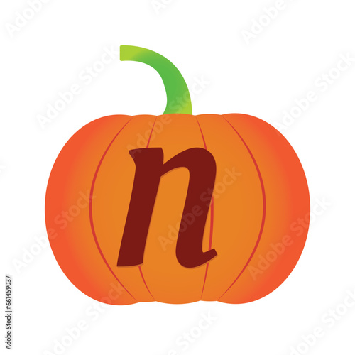 Halloween pumpkin vector icon. Flat icon design. Alphabets N halloween pumpkin transparent background.