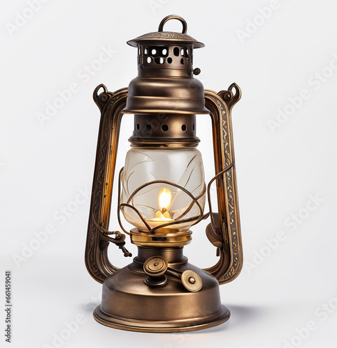 Antique old isolated oil lamp on a white background - Generative AI