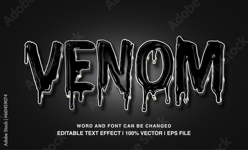 Venom editable text effect template, liquid black slime 3d bold cartoon text style