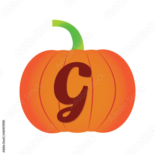 Halloween pumpkin vector icon. Flat icon design. Alphabets G halloween pumpkin transparent background.