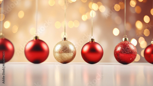 Luxury Christmas ornaments background with soft golden and light colors and bokeh effect Generative AI Illustration