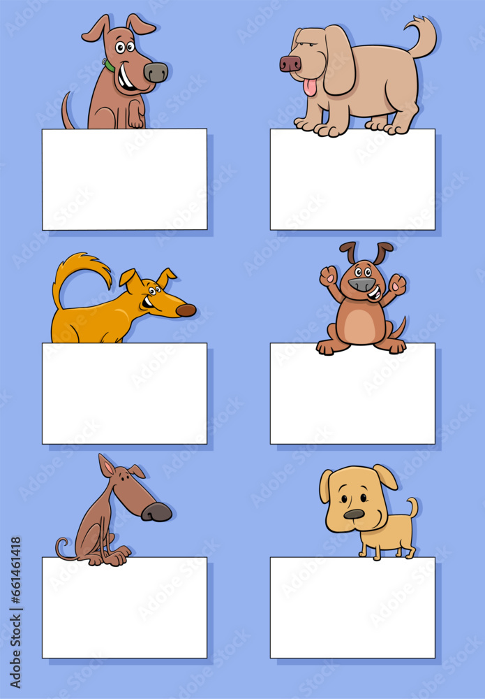 cartoon dogs and puppies with cards design set cartoon dogs and puppies with cards design set
