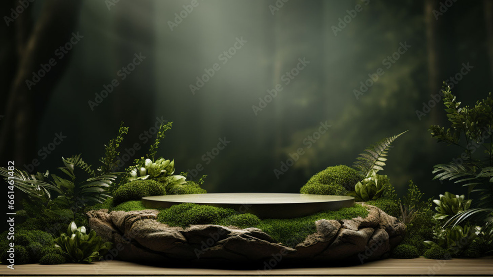 Sculpted Stone Splendor: A 3D Forest Podium Enveloped in Lush Greenery Sculpted Stone Splendor: A 3D Forest Podium Enveloped in Lush Greenery