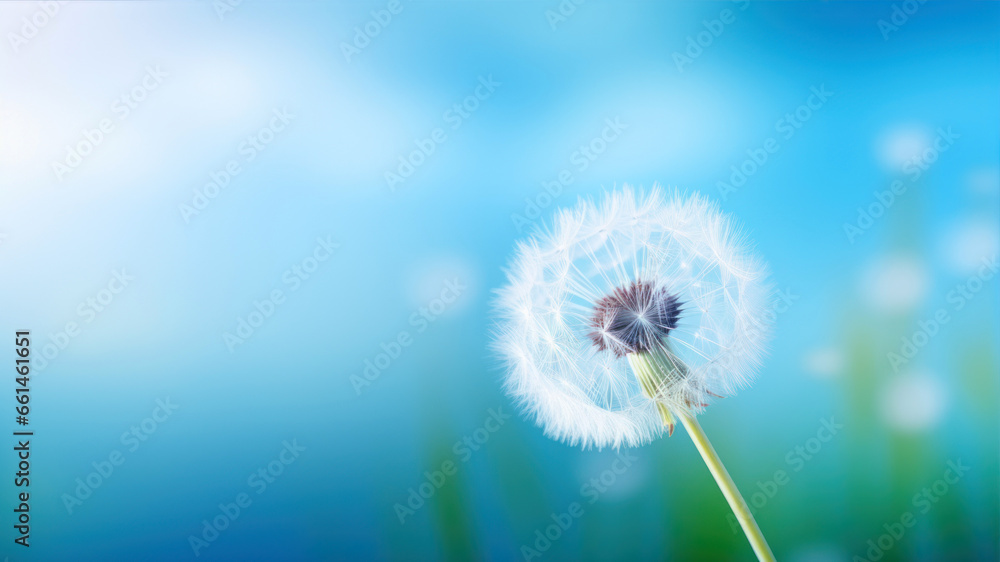Dandelion flower on blue sky background.