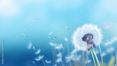 Dandelion flower on the background of blue sky.