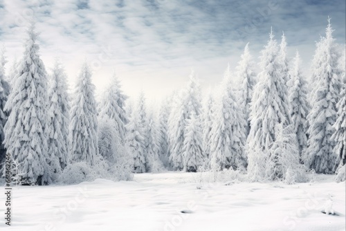 Snow Pine Trees. Winter Landscape with Frosty Spruce Tree Forest. Christmas Background in Duotone. Bellissime Winterscapes of Snowy Wonderland. © AIGen