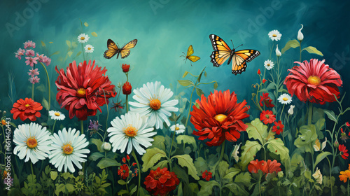  A painting of flowers on a green background