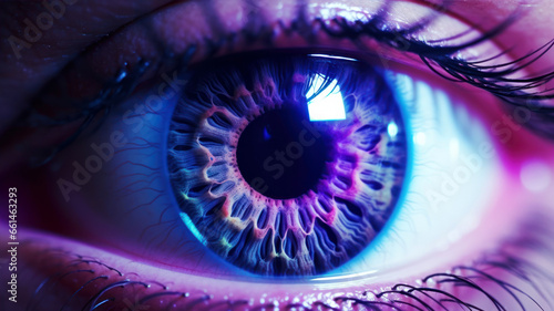 Close up view of human eye with blue iris. Vision concept