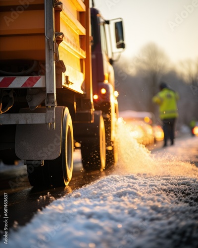 snowplow clearing a road during a blizzard photo