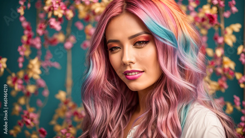 Beautiful girl portrait with multi-colored hair © tanya78