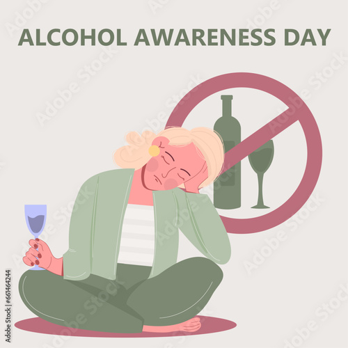 Alcohol awareness day. Sad woman with a glass of alcohol