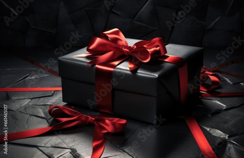 Black gift box with ribbon and bowknot