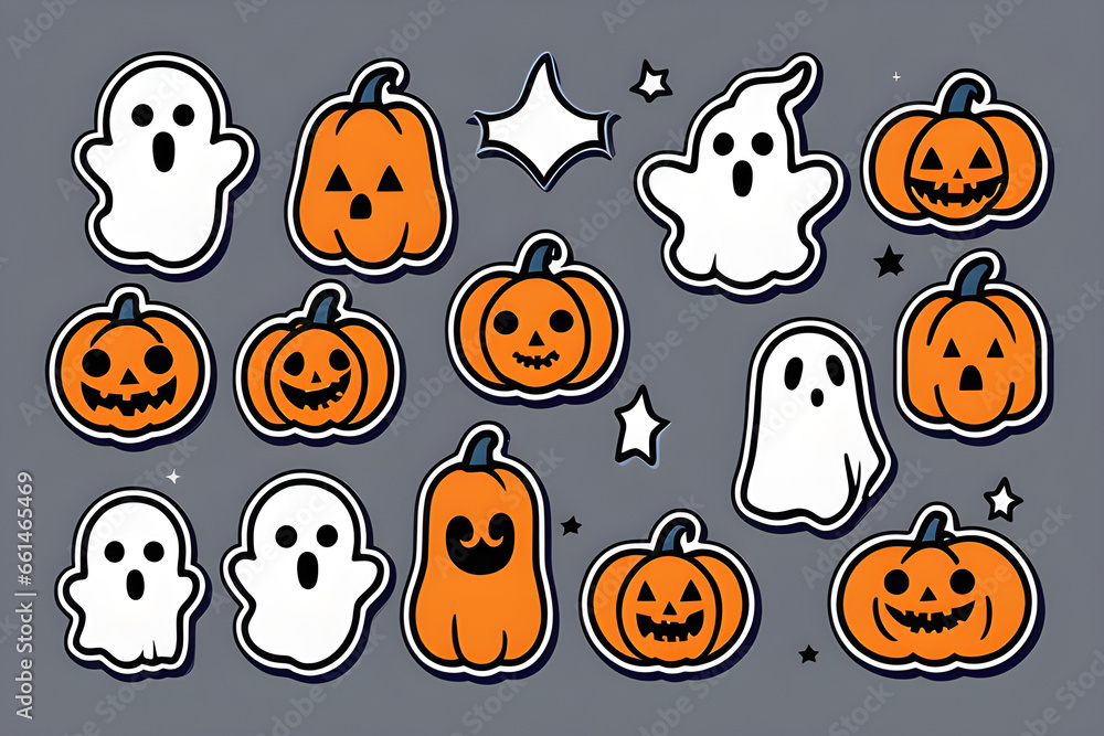 Cute Halloween pumpkins and Halloween ghosts Cute Halloween pumpkins and Halloween ghosts
