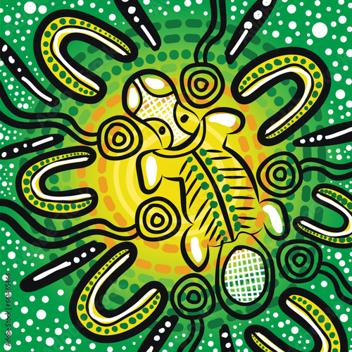 Green Platypus Aboriginal Painting Illustration