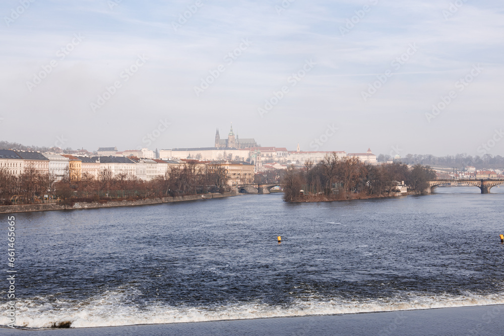 Amazing view on the Vltava river and Prague Castle