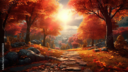 Vibrant Autumn Foliage Background Created with Generative AI