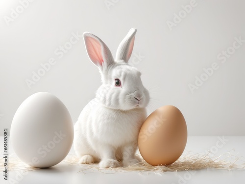 White Easter bunny with an egg. Minimalism © Sandris
