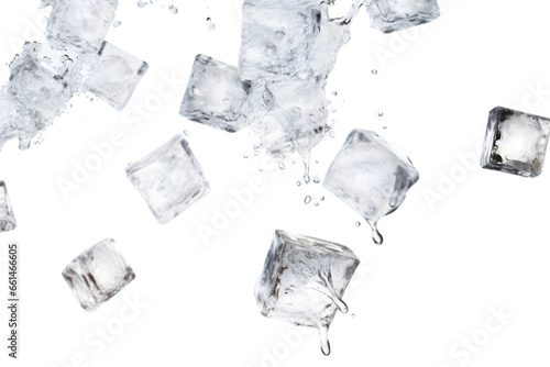 Falling ice cubes on white background