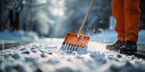 close-up photo of a gloved hand gripping a snow shovel