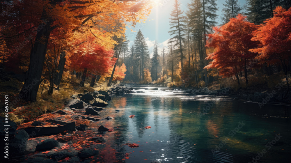 Vibrant Autumn Foliage Background Created with Generative AI	