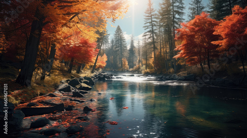 Vibrant Autumn Foliage Background Created with Generative AI 