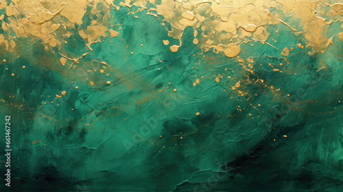 Emerald Green and Sparkling Gold Gritty Background 
