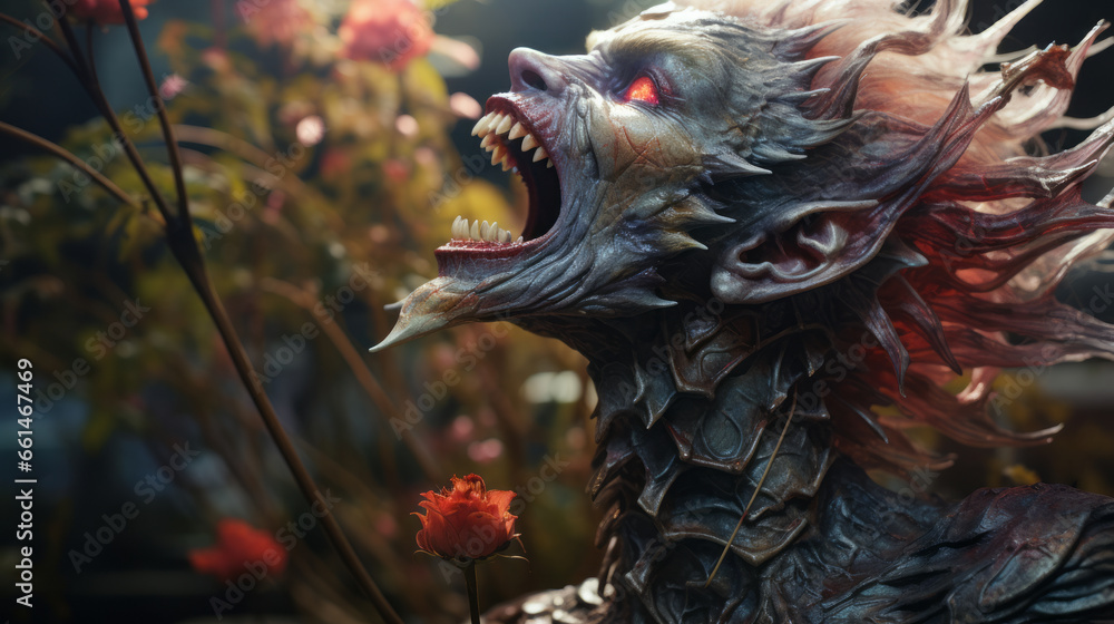 Scary lizard devil screaming in the jungle. Scary lizard devil screaming in the jungle.