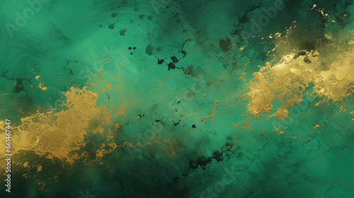 Emerald Green and Sparkling Gold Gritty Background Created with Generative AI 