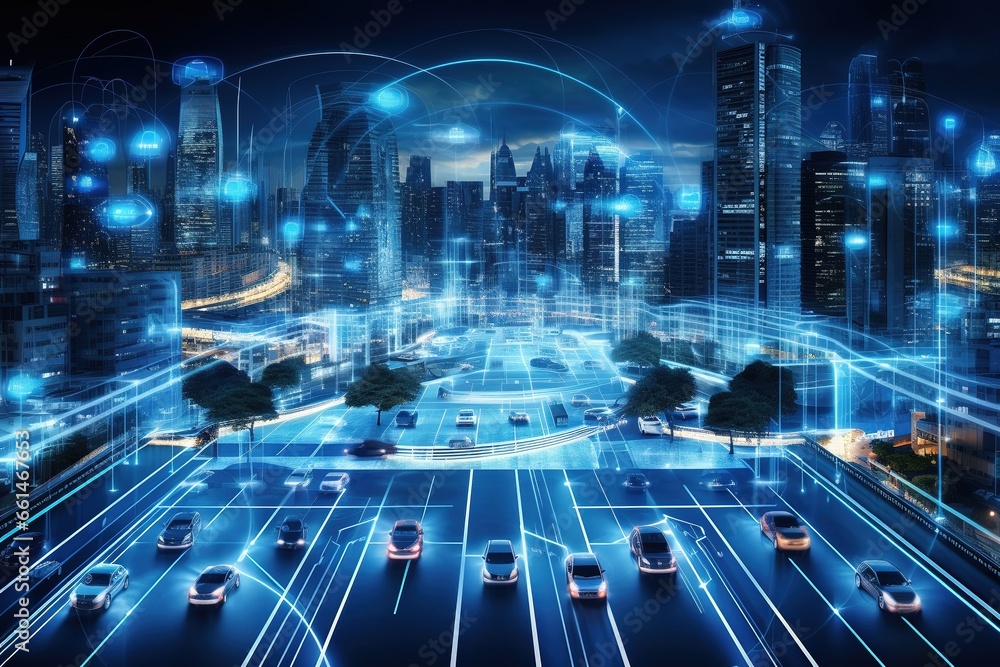 Image depicts a futuristic city at night with advanced technology. Image depicts a futuristic city at night with advanced technology.