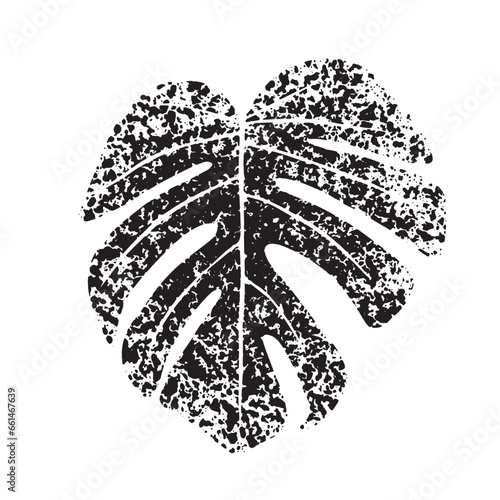 Monstera made with black dots and ink stains. Adam's Rib Leaf. Vector illustration isolated on transparent background. 