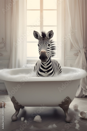 Baby Zebra in a Vintage Bathtub