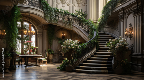 A staircase in a large building