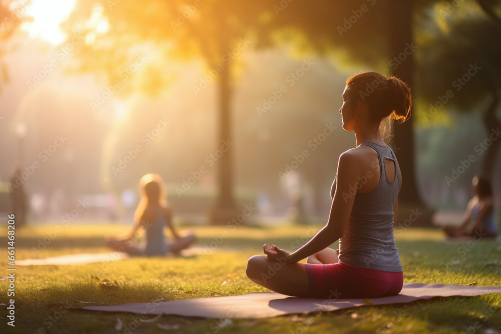 girls in yoga classes at outdoor in a park