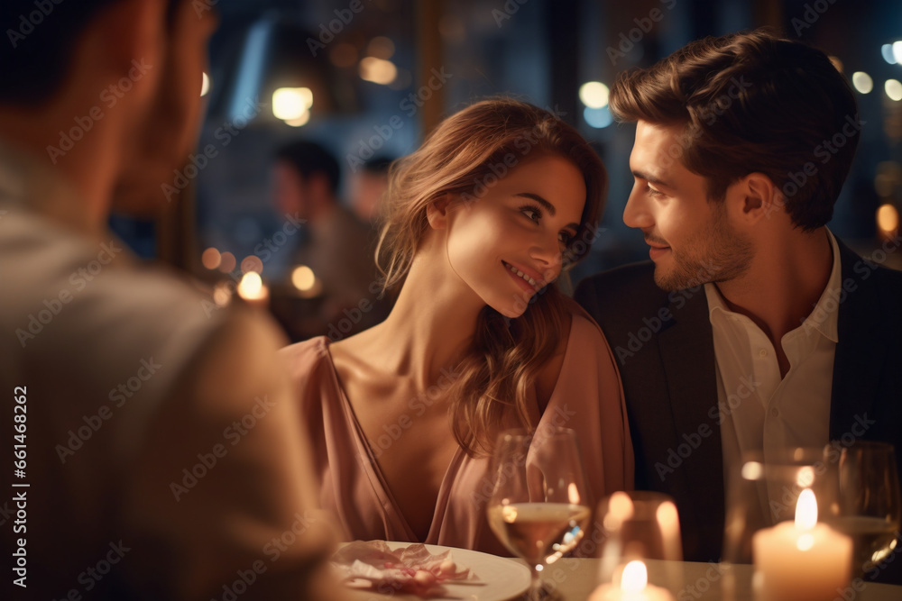 couple of adult person happy in a restaurant