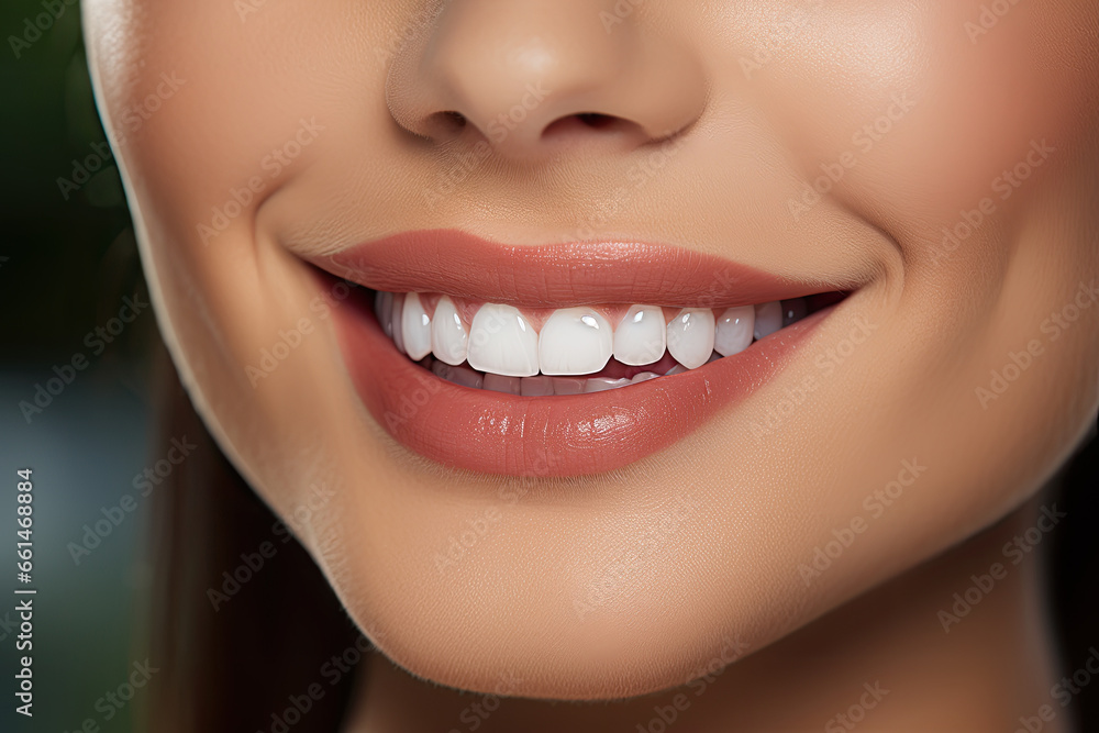 Fototapeta premium White, smooth, healthy teeth and a woman's smile, closeup