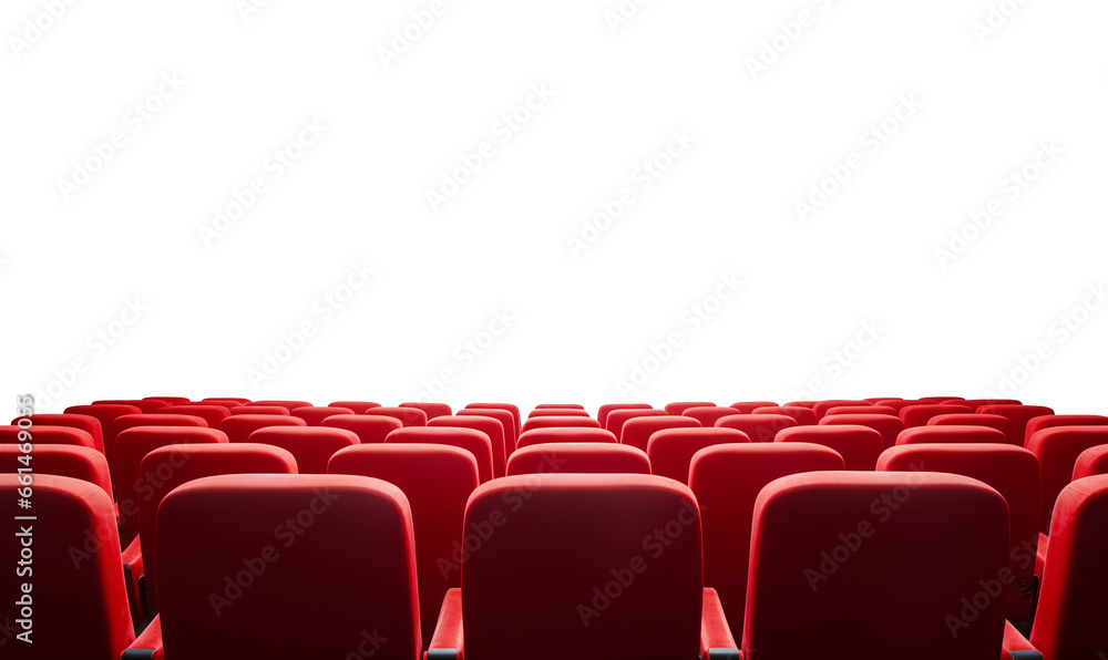 Fototapeta premium Rows of red cinema or theatre seats against a plain background