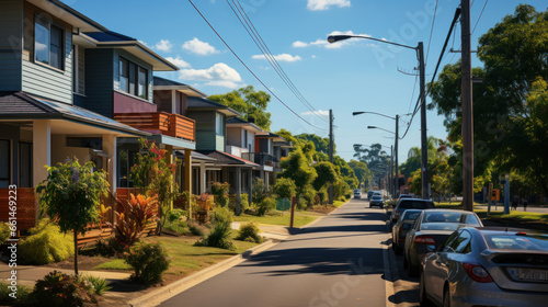 Street with row of houses in a suburb of Melbourne, Australia.