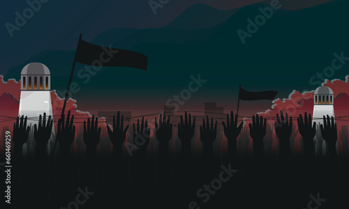 Hands rising behind barbered wire. Borders concept, immigration issues, racial,protest.